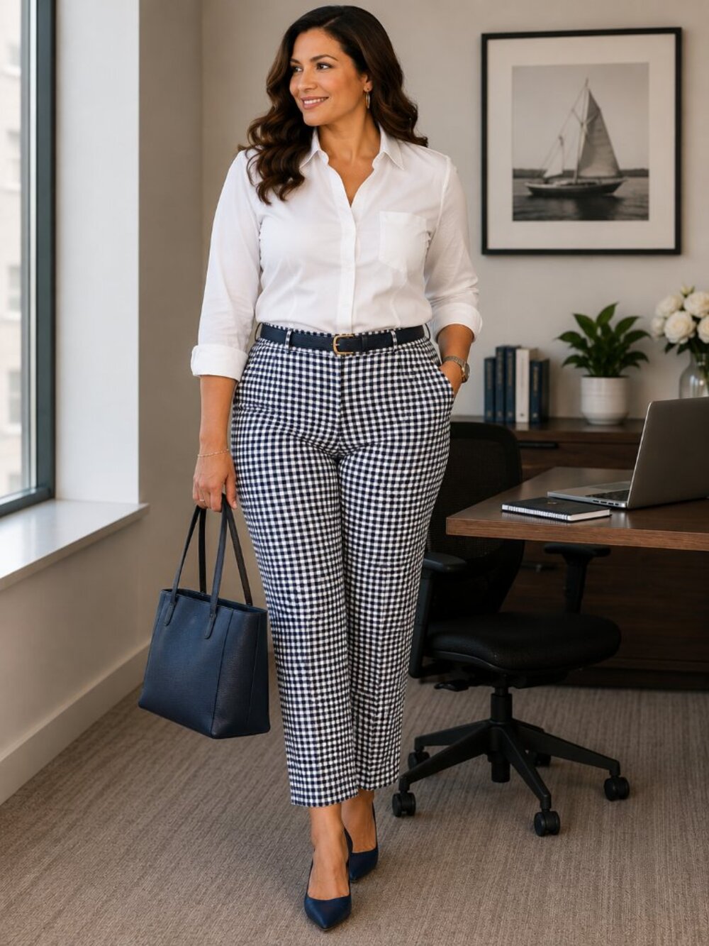 Brooks Brothers Navy Gingham Cropped Pants – Size 14